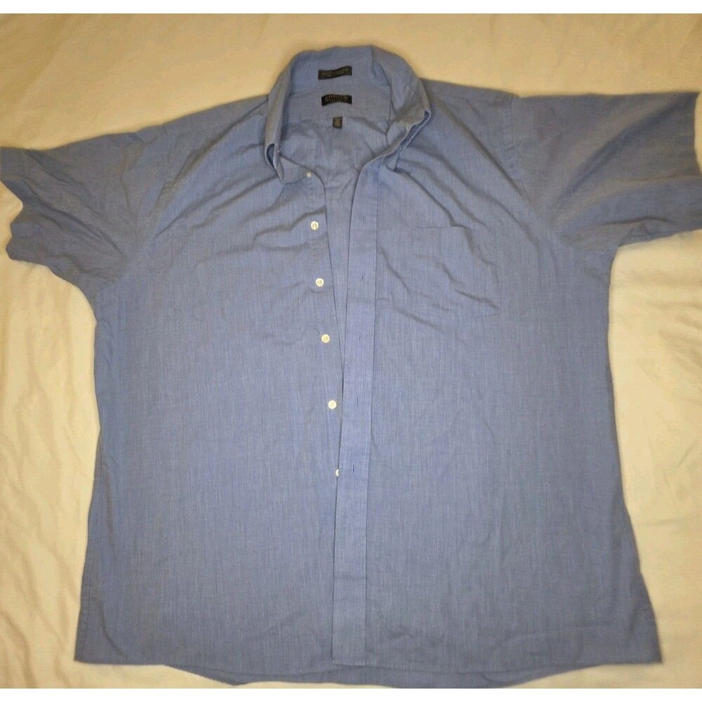 Arrow Men's Short Sleeve Button-Up Shirt Blue Chambray Sz XL 17½ Wrinkle Free
